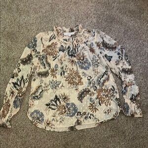 LOFT Cream and Blue Relaxed Graphic Blouse